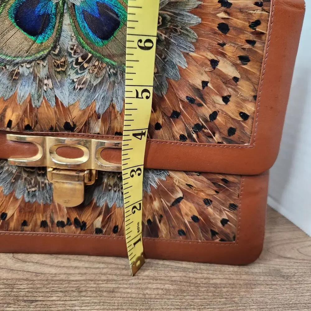 Vintage Peacock Feather Handbag 1950s 60s Real Feather Purse Gold Clasp